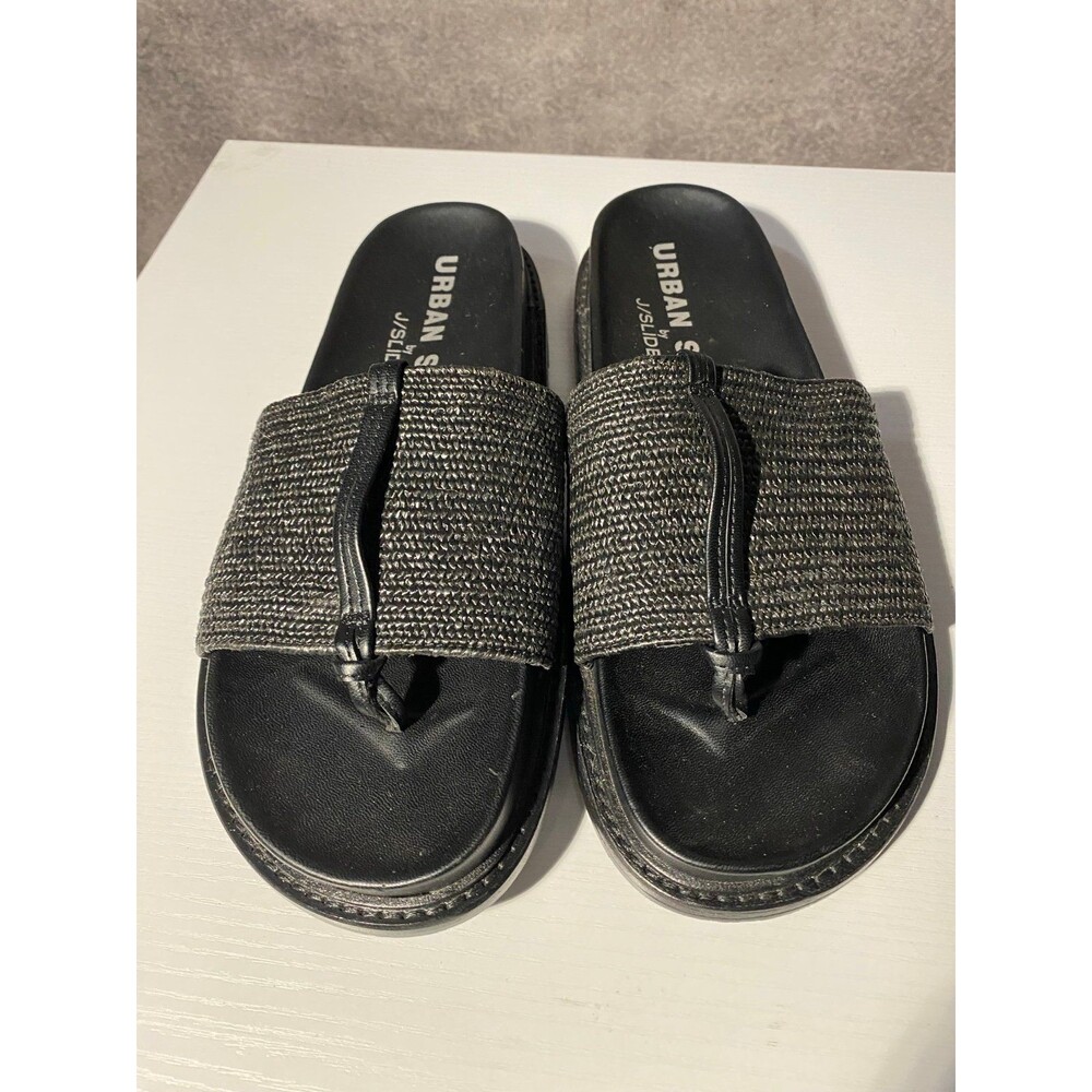 Urban Sport by J/Slides Black Woven Straw Raffia Thong Sandals Women’s Size 10 - Picture 2 of 7